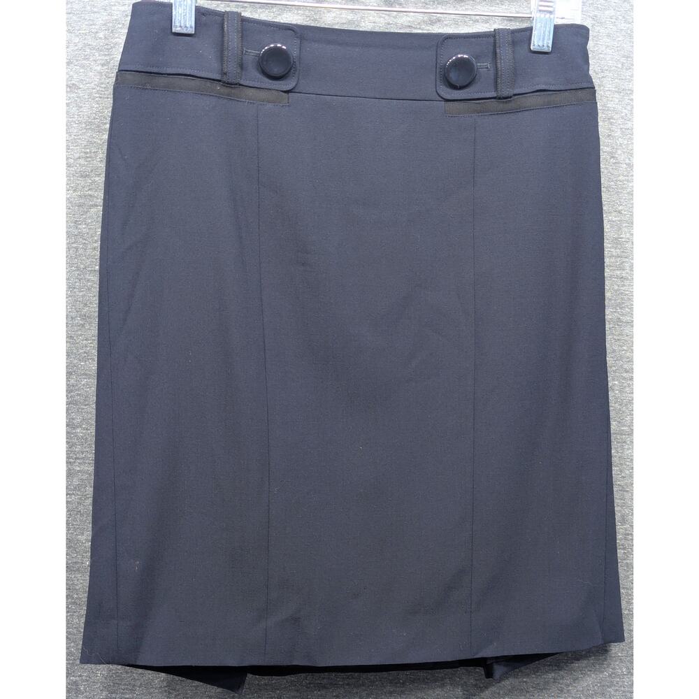 ANN TAYLOR Skirt - Blue, Pencil, 2 Button, Virgin Wool, Side Zip, Stretch, 2